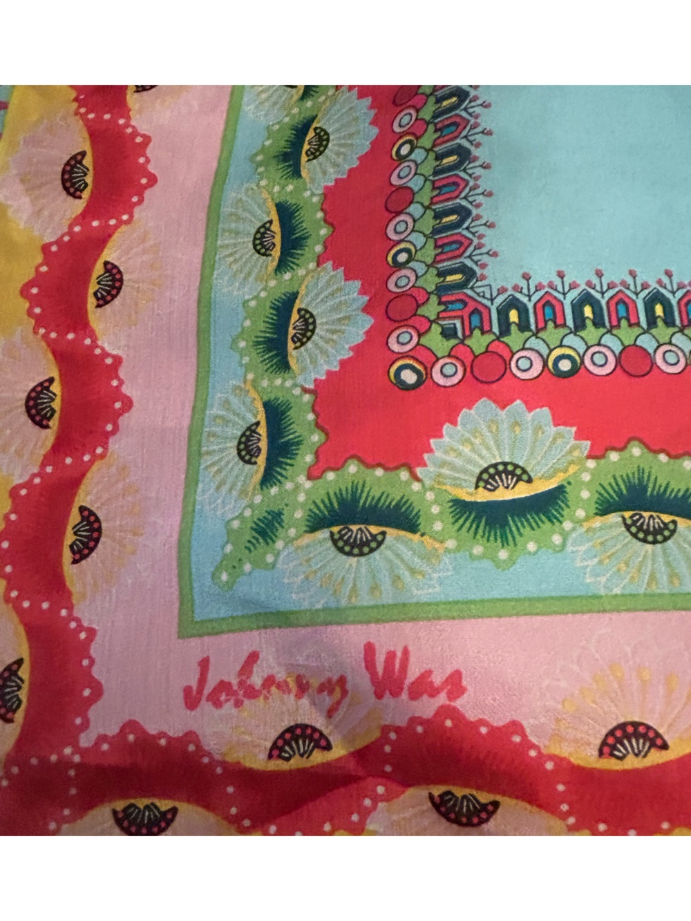 JOHNNY WAS 100% Silk Floral Patchwork Print Square Scarf